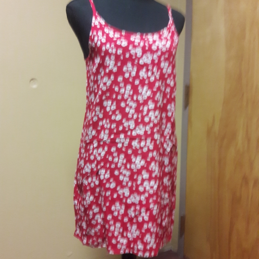 Red spaghetti strap floral dress